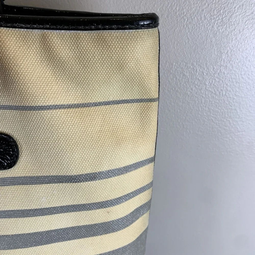 Brighton Graham Embroidered Tote Bag BlackWhiteSilver Canvas/Leather *Yellowed*